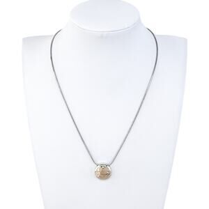 Gold-Tone Hammered Disc Pendant Necklace | Vintage Sterling Silver 925 | 16.5"